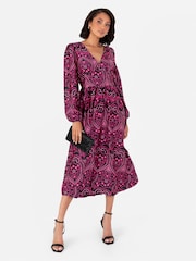Lovedrobe Pink Satin Button Front Long Sleeve Midi Dress - Image 5 of 6
