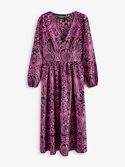 Lovedrobe Pink Satin Button Front Long Sleeve Midi Dress - Image 6 of 6