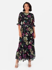Lovedrobe – Schwarzes Midaxi-Kleid mit Puffärmeln - Bild 1 von 5