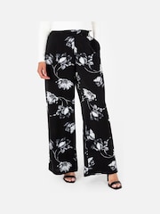 Lovedrobe Satin Wide Leg Printed Black Trousers - Image 1 of 5