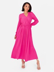 Loveabode Pink Plisse Long Sleeve Wrap Midaxi Dress - صورة 1 من 5