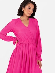 Loveabode Pink Plisse Long Sleeve Wrap Midaxi Dress - صورة 2 من 5