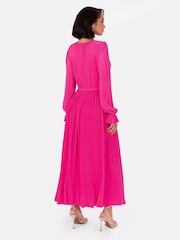 Loveabode Pink Plisse Long Sleeve Wrap Midaxi Dress - صورة 4 من 5