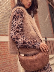 Tan Brown Studded Cross-Body Sling Bag - Image 3 of 10