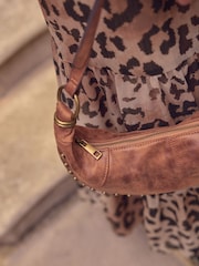 Tan Brown Studded Cross-Body Sling Bag - Image 4 of 10