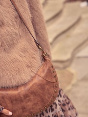 Tan Brown Studded Cross-Body Sling Bag - Image 5 of 10