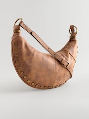 Tan Brown Studded Cross-Body Sling Bag - Image 6 of 10