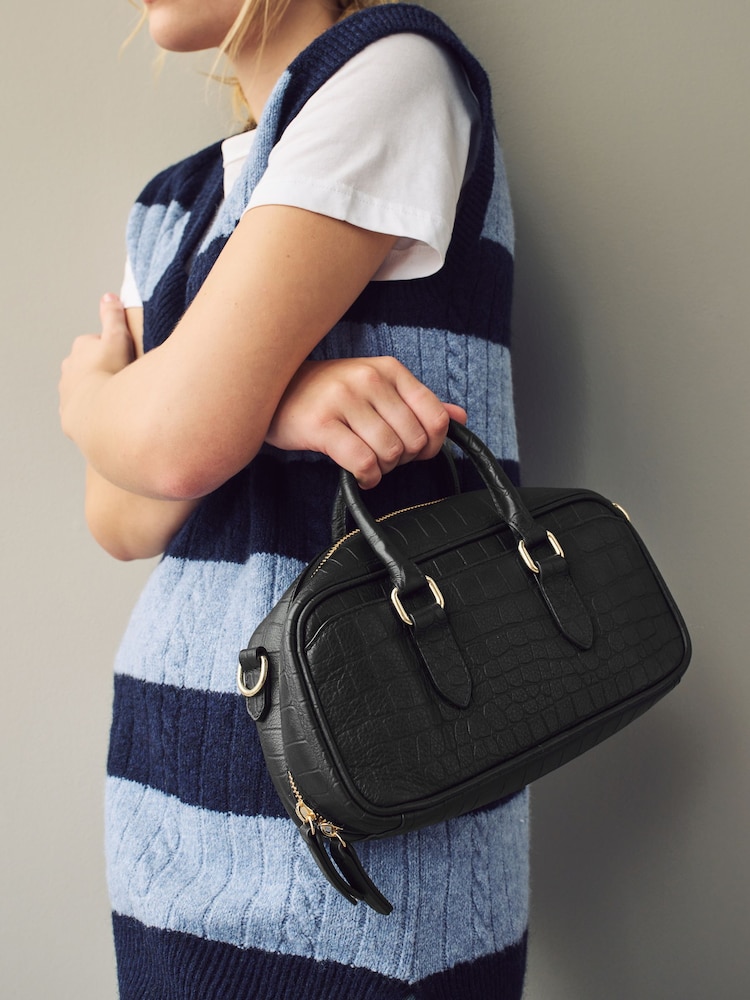 Black Leather Mini Bowler Bag - Image 2 of 10