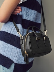 Black Leather Mini Bowler Bag - Image 3 of 10