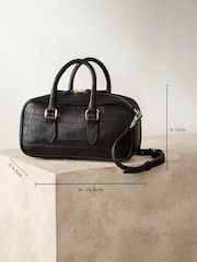 Black Leather Mini Bowler Bag - Image 4 of 10