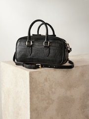 Black Leather Mini Bowler Bag - Image 5 of 10
