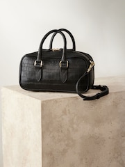 Black Leather Mini Bowler Bag - Image 6 of 10