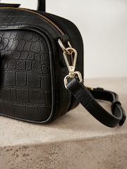 Black Leather Mini Bowler Bag - Image 7 of 10
