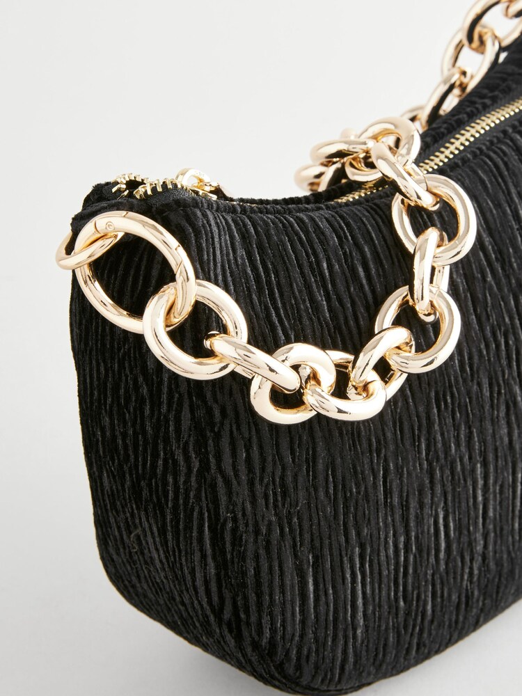 Kaufen Sie Schwarzer Samt Umhängetasche mit Kettenriemen von
