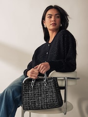 Black/White Boucle Tote Bag - Image 1 of 7