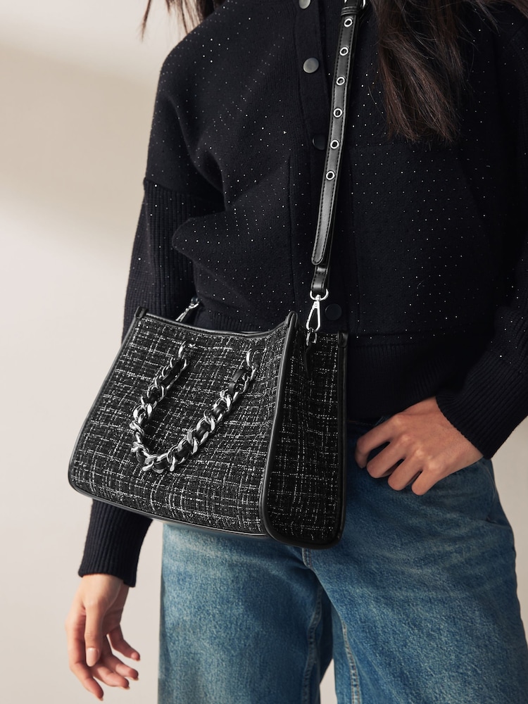 Black/White Boucle Tote Bag - Image 2 of 7
