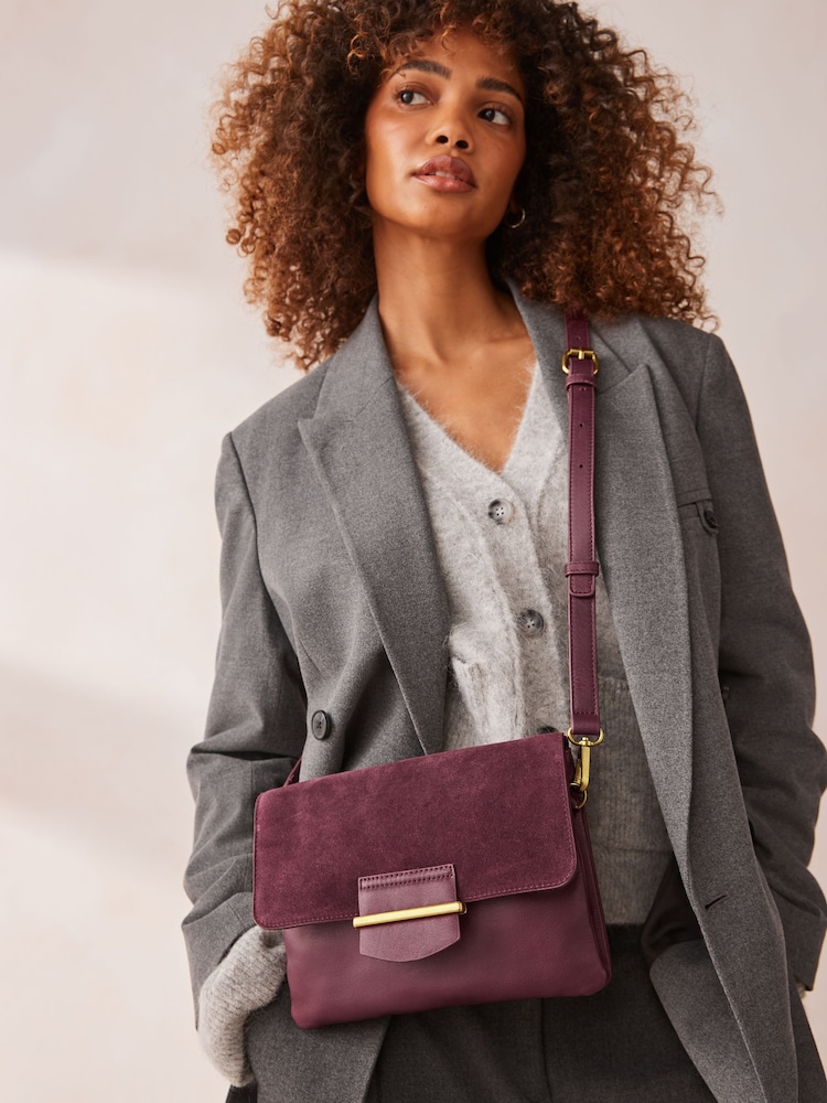 Burgundy Red Leather Cross-Body Bag - Image 1 of 10