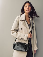 Black Leather Croc Effect Cross-Body Bag - Image 2 of 3