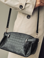 Black Leather Croc Effect Cross-Body Bag - Image 3 of 3