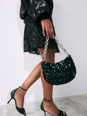 Green Sequin Chain Cross-Body Bag - Image 1 of 5