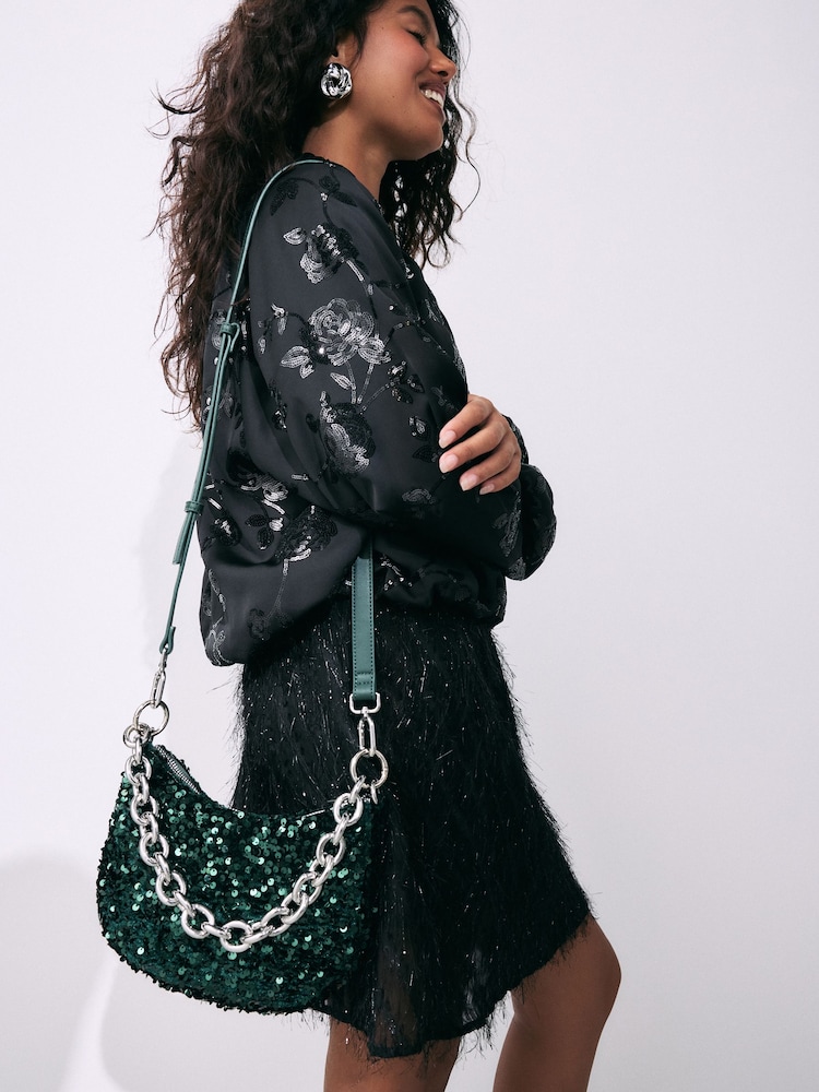 Green Sequin Chain Cross-Body Bag - Image 2 of 5