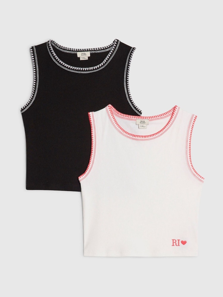 River Island Black Whipstitch Tank Top 2 Pack - Image 1 of 4 River Island Black Whipstitch Tank Top 2 Pack - Image 1 of 4