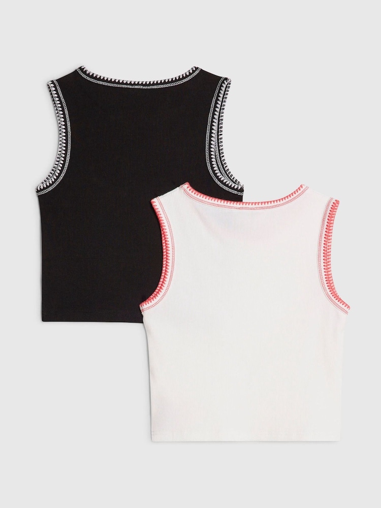 River Island Black Whipstitch Tank Top 2 Pack - Image 2 of 4 River Island Black Whipstitch Tank Top 2 Pack - Image 2 of 4