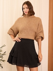 Love & Roses Black Dobby Trim Tiered Mini Skirt - Image 1 of 4