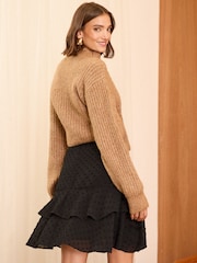 Love & Roses Black Dobby Trim Tiered Mini Skirt - Image 3 of 4