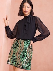 Love & Roses Green Sequin Mini Skirt - Image 2 of 4