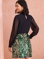 Love & Roses Green Sequin Mini Skirt - Image 3 of 4