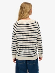 Superdry White Stripe Crochet Slouchy Crew 100% Cotton Sweatshirt - Image 3 of 5