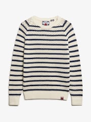 Superdry White Stripe Crochet Slouchy Crew 100% Cotton Sweatshirt - Image 5 of 5