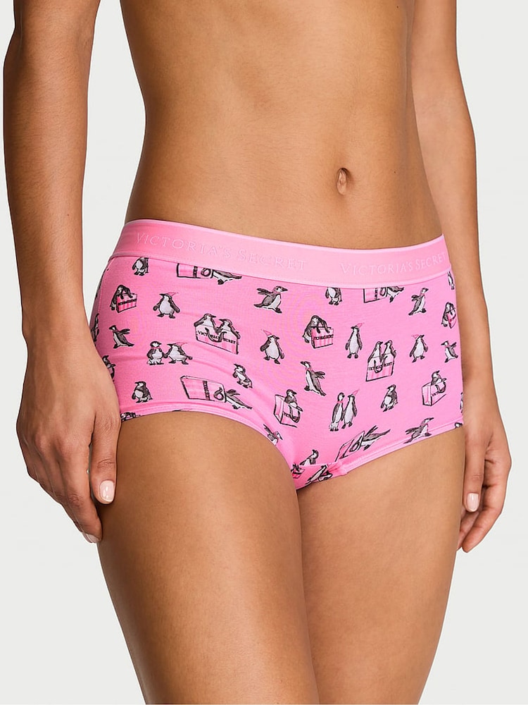 Victoria's Secret Christmas Pink Penguins Short Logo Knickers - Image 1 of 2 Victoria's Secret Christmas Pink Penguins Short Logo Knickers - Image 1 of 2