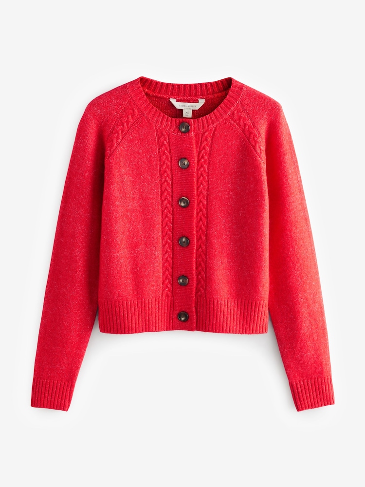 Laura Ashley Red Knitted Cable Button Down Cardigan - Image 3 of 5