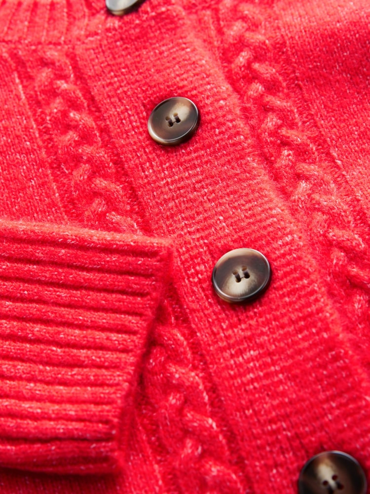 Laura Ashley Red Knitted Cable Button Down Cardigan - Image 4 of 5