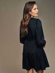 Laura Ashley Black Derwent Floral Tie Waist Mini Dress - Image 2 of 4