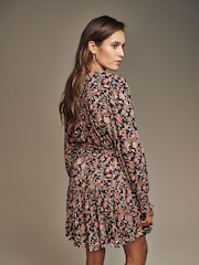 Laura Ashley Chocolate Brown Derwent Floral Tie Waist Mini Dress - Image 2 of 5