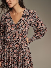 Laura Ashley Chocolate Brown Derwent Floral Tie Waist Mini Dress - Image 5 of 5
