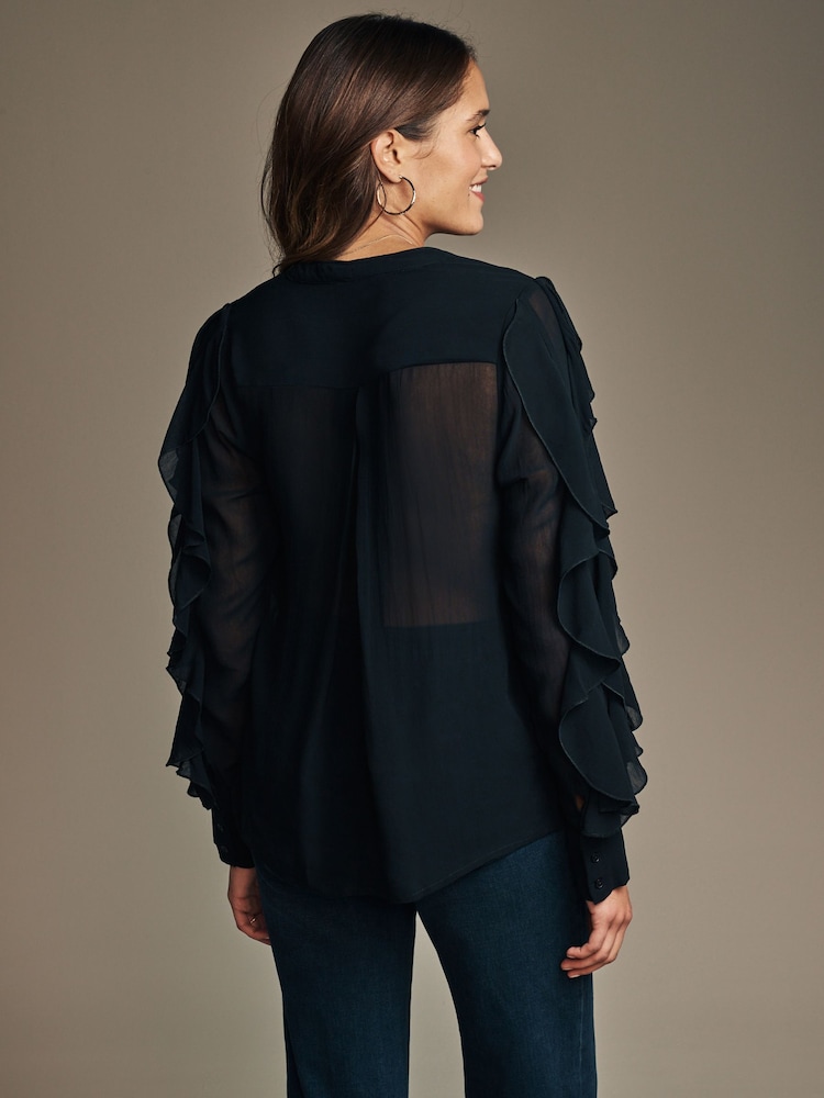 Laura Ashley Black Black Chiffon Ruffle Blouse - Image 2 of 4