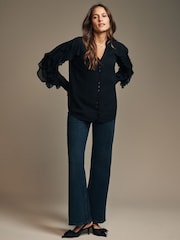Laura Ashley Black Black Chiffon Ruffle Blouse - Image 3 of 4