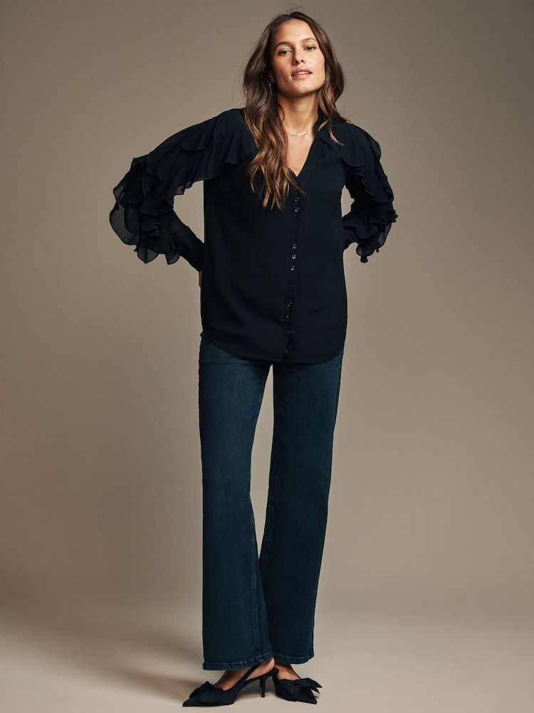 Laura Ashley Black Black Chiffon Ruffle Blouse - Image 3 of 4