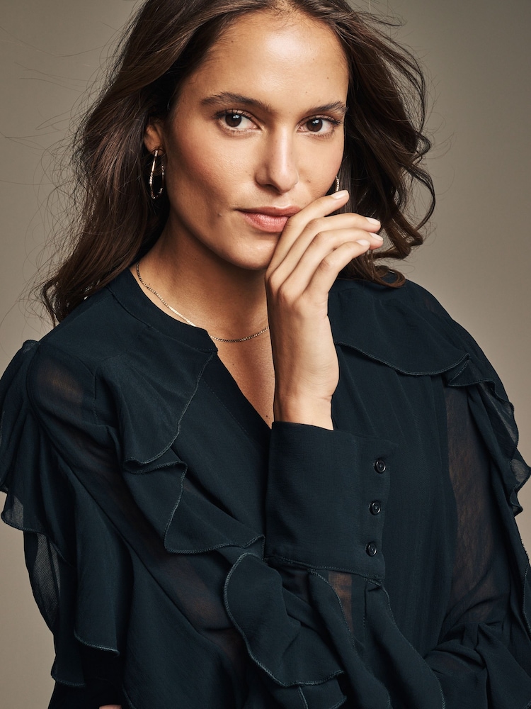 Laura Ashley Black Black Chiffon Ruffle Blouse - Image 4 of 4