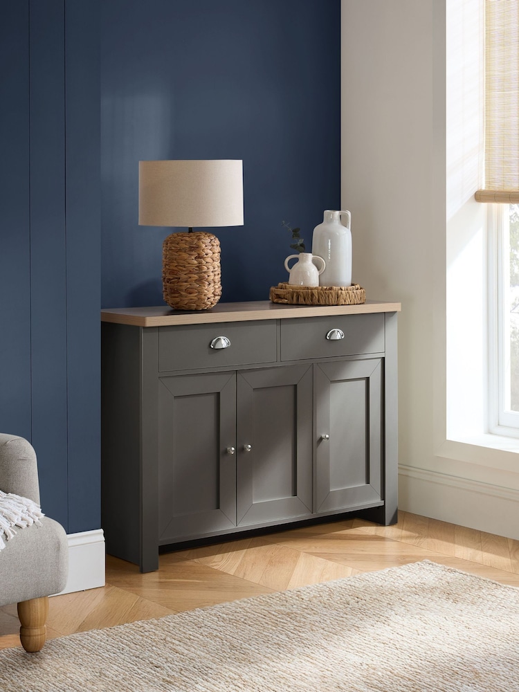 Birlea Dark Grey Highgate 3 Drawer 2 Door Sideboard - Image 1 of 7