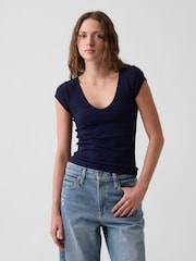 Gap Navy Close Knit Jersey V-Neck T-Shirt - Image 1 of 4