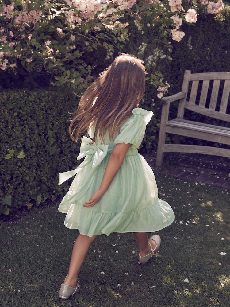 أخضر - فستان للبنات بفيونكة من الخلف وطبعة زهور من Laura Ashley - Image 3 of 13
