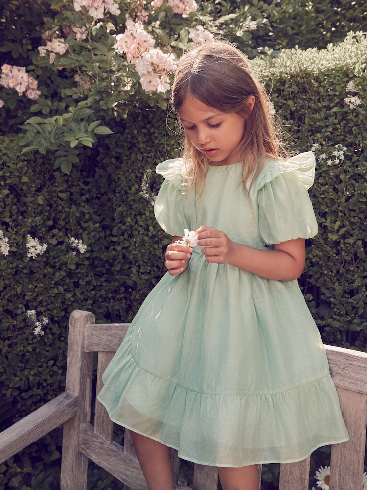 أخضر - فستان للبنات بفيونكة من الخلف وطبعة زهور من Laura Ashley - Image 4 of 13