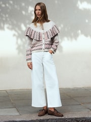 Neutral/Pink Fairisle Long Sleeve Button Through Cape Cardigan - Image 2 of 4