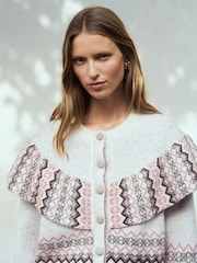 Neutral/Pink Fairisle Long Sleeve Button Through Cape Cardigan - Image 3 of 4