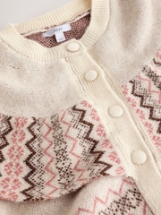 Neutral/Pink Fairisle Long Sleeve Button Through Cape Cardigan - Image 6 of 7